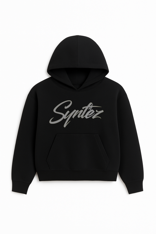 Schwarzer Hoodie mit grauem Synthez Logo Frontprint - Streetwear Unisex Kapuzenpullover