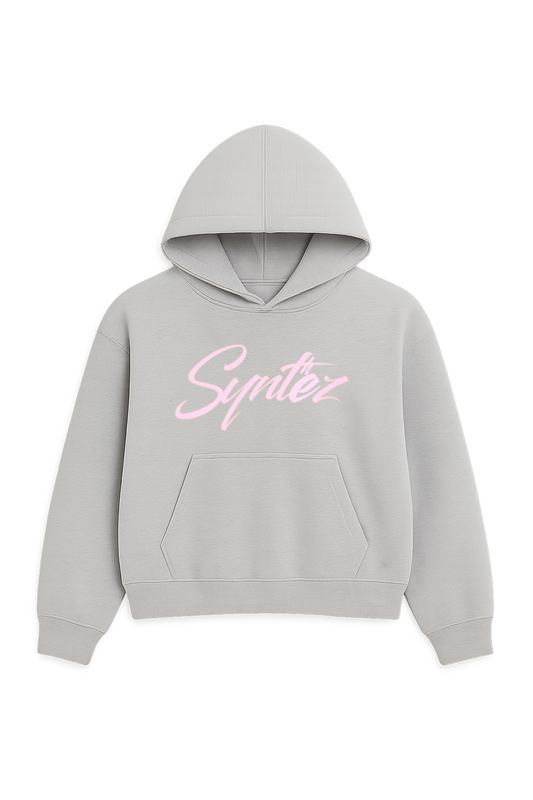 Grauer Hoodie mit pinkem Synthez Logo Frontprint – Streetwear Kapuzenpullover für Damen und Herren