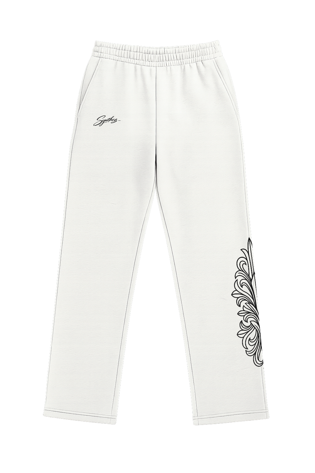 Streetwear Jogger cremefarben mit schwarzen Details und Print am Bein