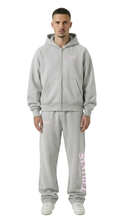CHROME TRACKSUIT GREY/PINK BUNDLE (JOGGER + ZIPPER)
