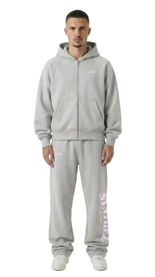 CHROME TRACKSUIT GREY/PINK BUNDLE (JOGGER + ZIPPER)