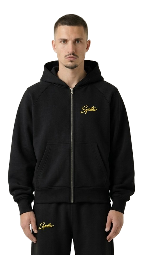 schwarzer basic Tracksuit mit gelbem Synthez Schriftzug für Männer
