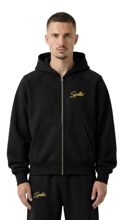 schwarzer basic Tracksuit mit gelbem Synthez Schriftzug für Männer