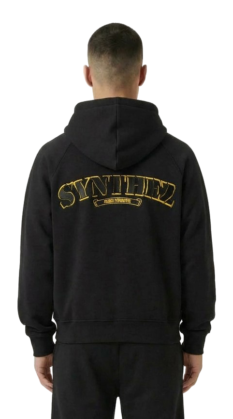 Schwarzer basic Tracksuit mit gelbem Synthez Backprint für Herren
