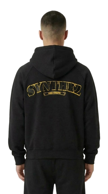 Schwarzer basic Tracksuit mit gelbem Synthez Backprint für Herren