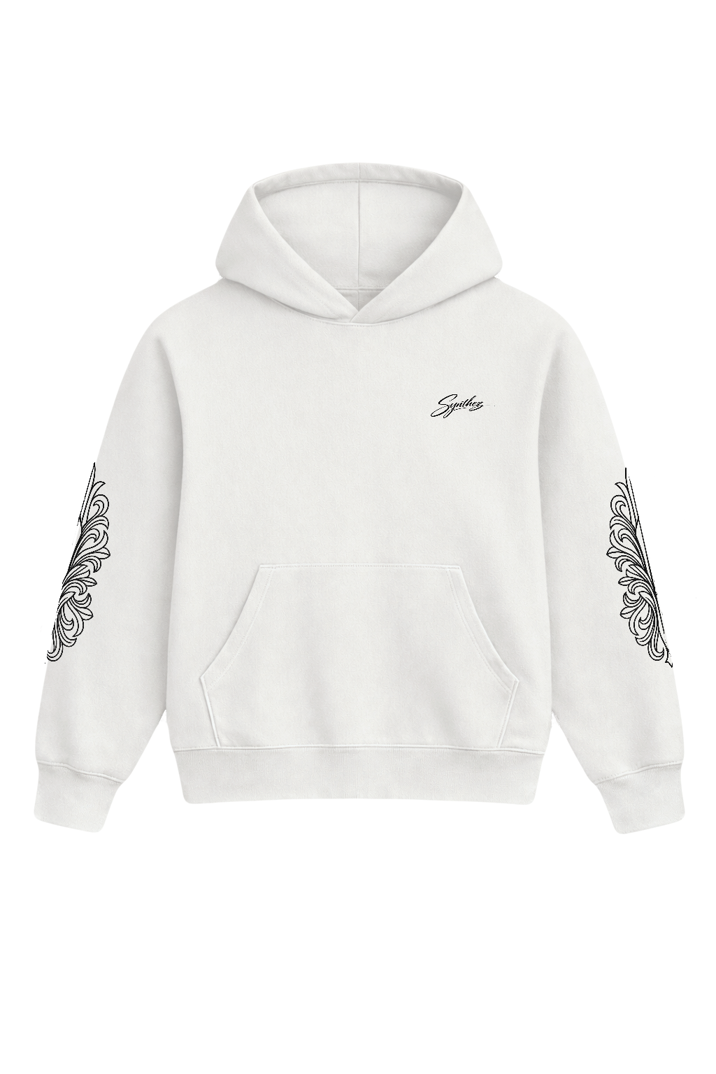 Cremefarbener Streetwear Hoodie mit schwarzen Details auf den Ärmeln