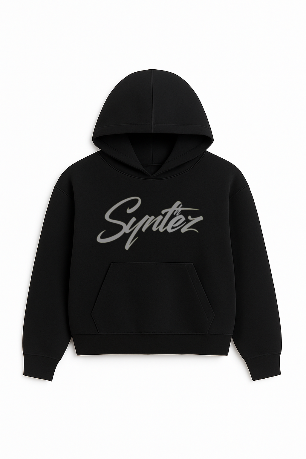 Schwarzer Hoodie mit grauem Synthez Logo Frontprint - Streetwear Unisex Kapuzenpullover