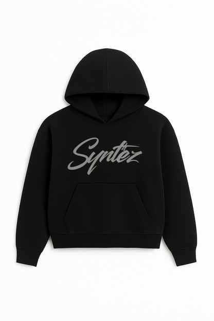 Schwarzer Hoodie mit grauem Synthez Logo Frontprint - Streetwear Unisex Kapuzenpullover