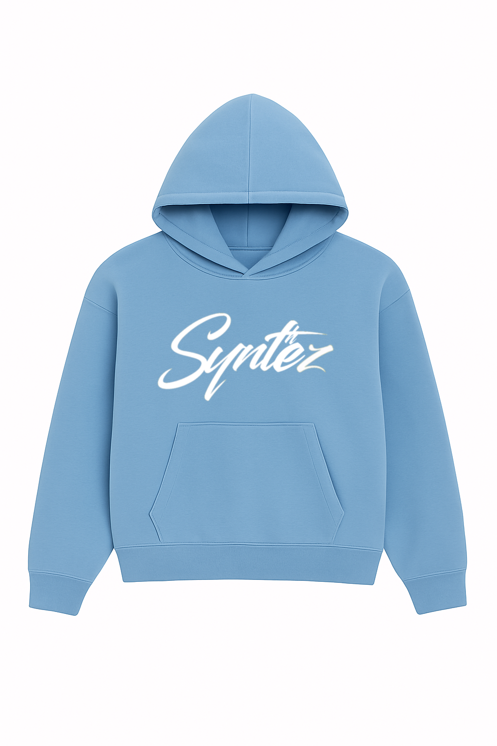 Blauer Hoodie mit grauem Synthez Logo Frontprint - Streetwear Kapuzenpullover für Damen und Herren