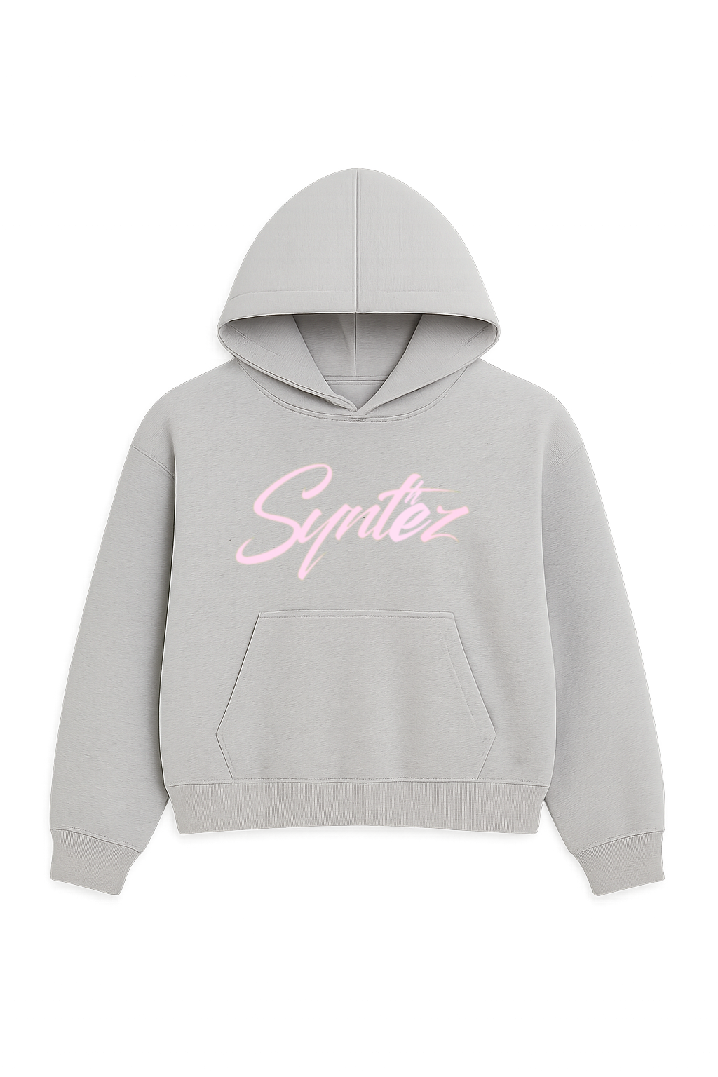 Grauer Hoodie mit pinkem Synthez Logo Frontprint – Streetwear Kapuzenpullover für Damen und Herren