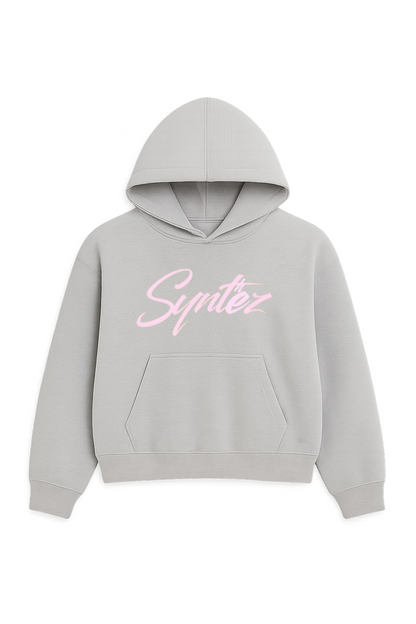 Grauer Hoodie mit pinkem Synthez Logo Frontprint – Streetwear Kapuzenpullover für Damen und Herren