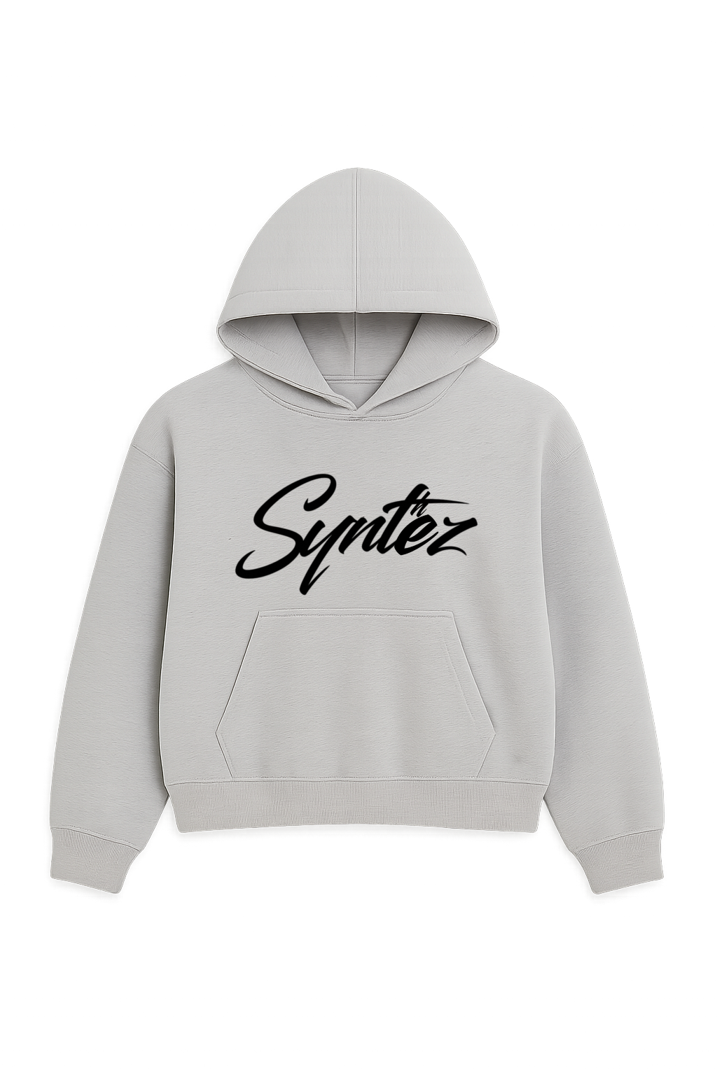 Grauer Hoodie mit schwarzem Synthez Logo Frontprint - Streetwear Unisex Kapuzenpullover