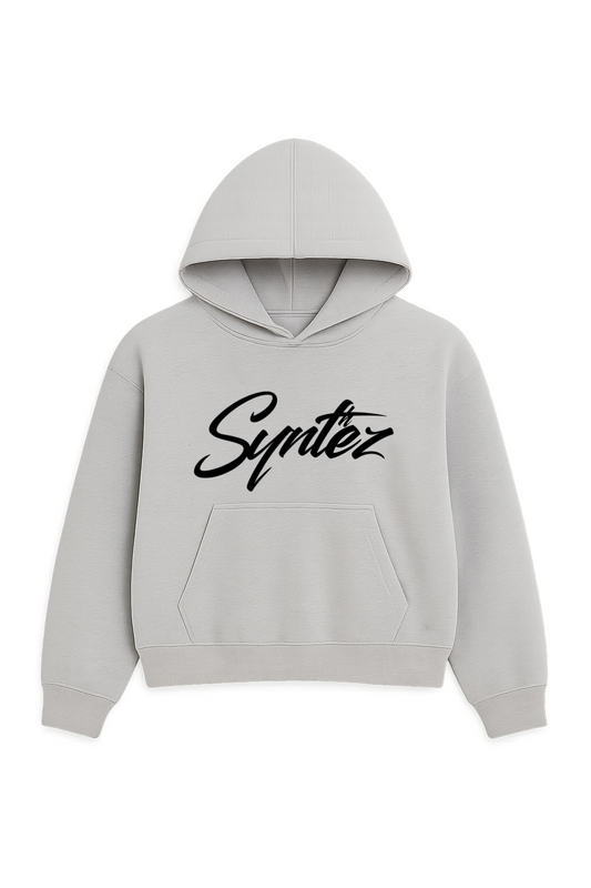Grauer Hoodie mit schwarzem Synthez Logo Frontprint - Streetwear Unisex Kapuzenpullover