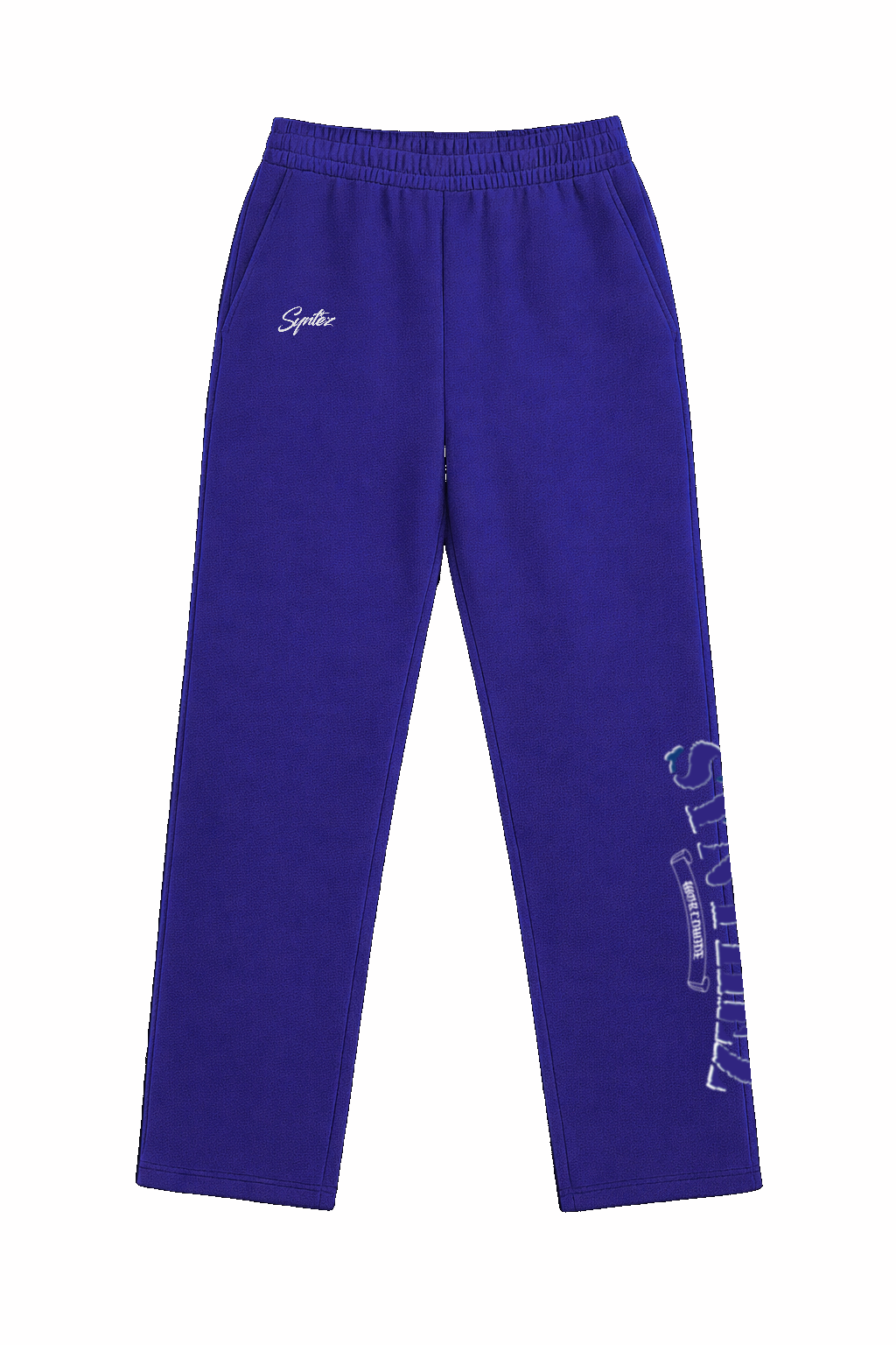 Jogger blau mit weißem Synthez Logo und Print am Bein