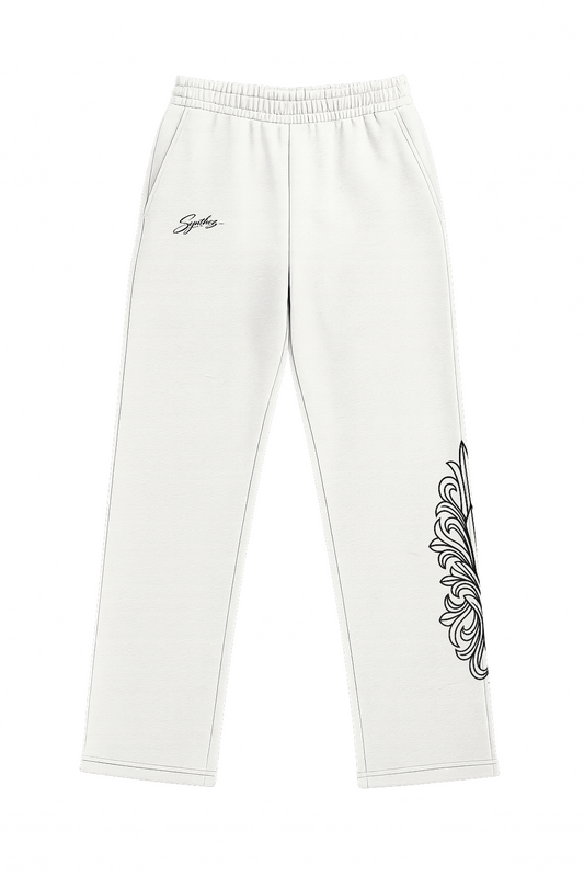 Streetwear Jogger cremefarben mit schwarzen Details und Print am Bein