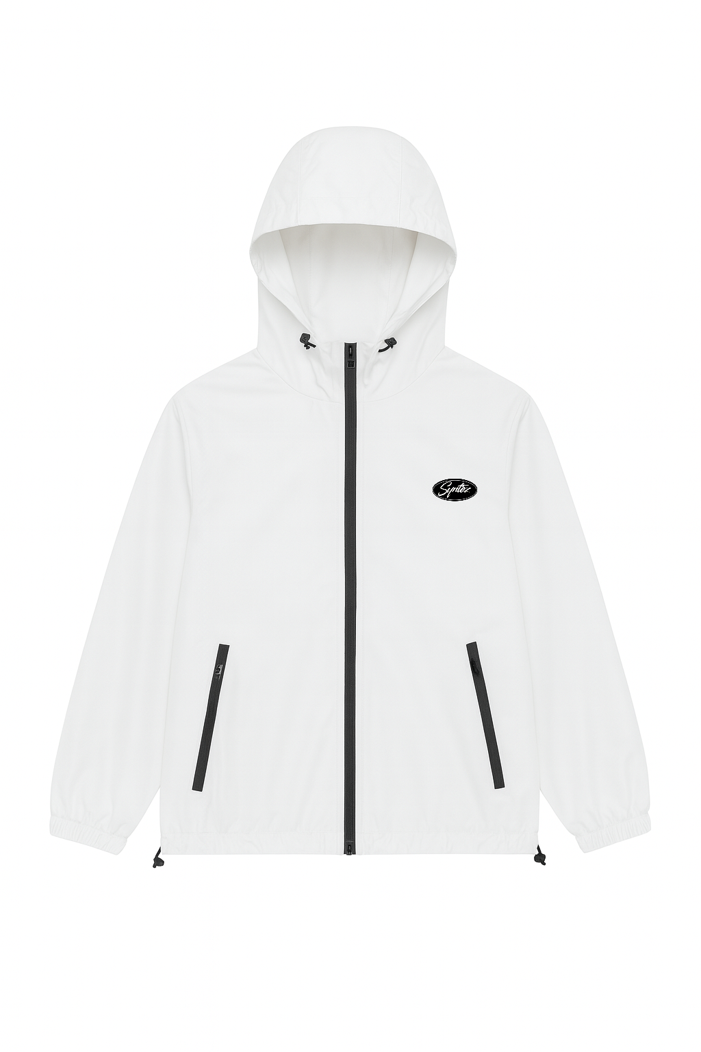 Windbreaker weiß mit Reißverschluss und Kapuze