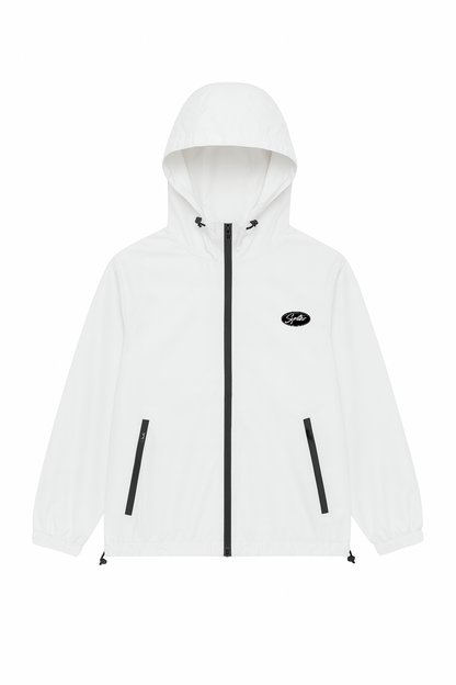 Windbreaker weiß mit Reißverschluss und Kapuze
