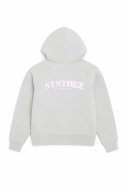 Zip Hoodie basic grau mit pinkem Synthez Backprint