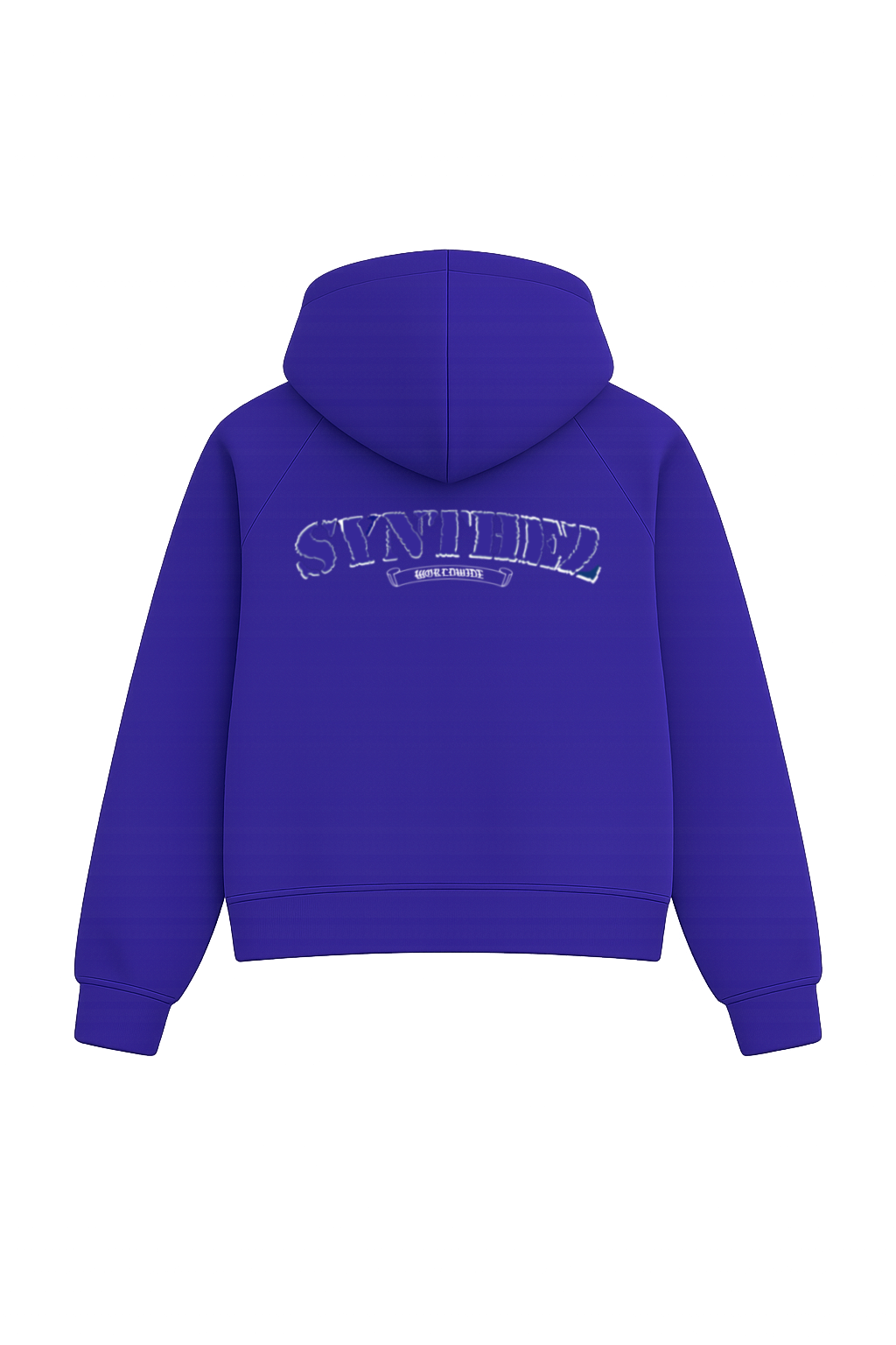 Zip Hoodie blau mit weißem Synthez Schriftzug als Backprint