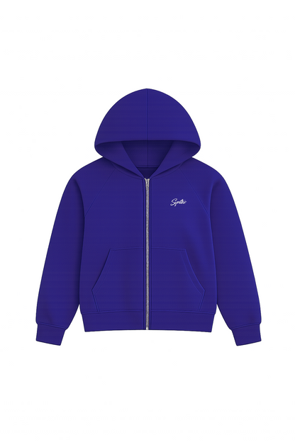 Zip Hoodie blau mit weißem Synthez Logo auf der Brust