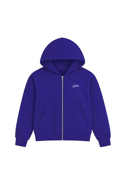 Zip Hoodie blau mit weißem Synthez Logo auf der Brust